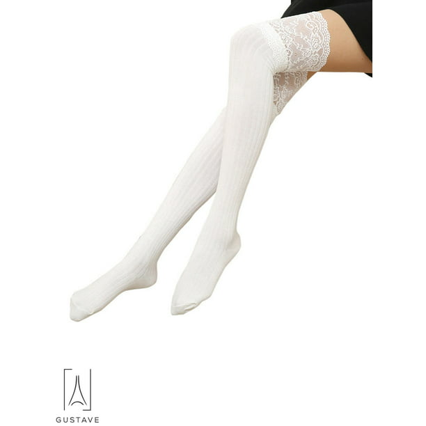 Details about   Ladies Casual Knitted Lace Trim Socks Over The Knee Thigh High Long Stockings